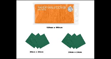 1x Tafelkleed papier oranje 120cm x 180cm + 40x Cocktail servetten groen 24cm x 24cm 3 laags