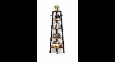 Van Elmont Boekenkast - Boekenrek - Met 5 niveaus - Ladderplank - Hoekrek - Industrieel - 37,2 x 52 x 159 Cm - Metalen frame