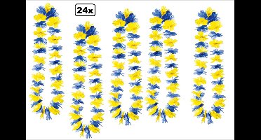 24x Hawaikrans blauw/geel - bloemenkrans - Tropical party WK Voetbal thema feest hawaii slinger