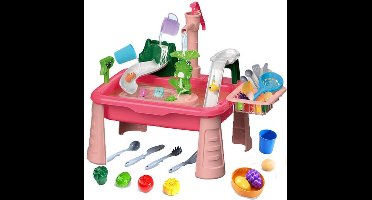 Watertafel speelgoed voor 3-5 jaar - Speelgoedsink met stromend water - Grote watertafel voor kinderen - Visspel Buitenspeelgoed Rollenspeelgoed voor jongens en meisjes - Roze, handmatig