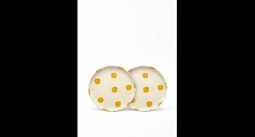 vtwonen - Borden - Lunchbord - Stippen - Geel - Set van 2 - Keramiek - 20cm