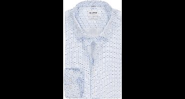 OLYMP Level 5 body fit overhemd - mouwlengte 7 - dobby - wit met lichtblauw dessin - Strijkvriendelijk - Boordmaat: 41