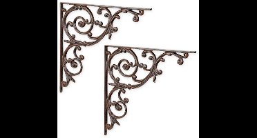 Plankendrager - Klassieke gietijzeren drager grijs - Set van 2 - 41 cm hoog