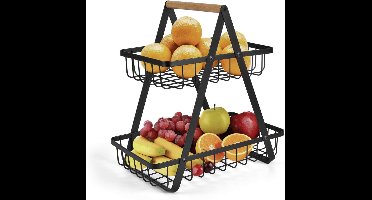 Core® Fruit etagere - Fruitmand 2 Laags - Fruitschaal - Bamboe Hout en Metaal - Zwart- ‎24 x 30 x 30 cm; 1.13 kg