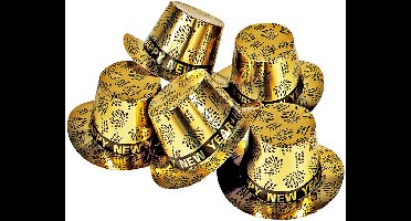 Widmann Feest hoedje Happy New Year - 5x - goud - karton - oud en nieuw party accessoires