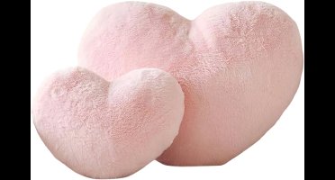 S&E Zachte Hartvormige Kussen - Pluche Konijnenbont Decoratief Kussen voor Bank, Bed of Slaapkamer - Perfect Valentijnscadeau voor Meisjes en Vrouwen - 50 x 34 cm - Roze