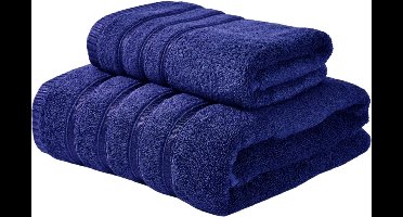 2-delige Luxe Bamboevezel Handdoekenset (70x140cm & 40x75cm) — Zijdezacht & Sneldrogend - Donkerblauw