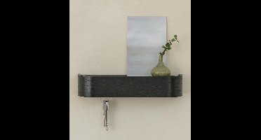 Sleutelrek met Plank Wandmontage 32,5 x 12 x 11 cm – Minimalistische Sleutelhouder met 6 Verborgen Haken – Houten Halmeubel Eiken/Zwart – Pauwhome