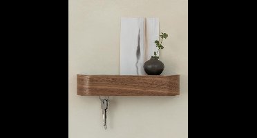 Sleutelrek met plank 32,5 x 12 x 11 cm – Modern minimalistisch wandrek van walnoothout voor sleutels, post en decoratie – 6 haken – Pauwhome