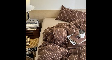 Beddengoed 200 x 220 cm, bruin gestreept, allergie-beddengoed van microvezel, beddengoedset, dekbedovertrek met ritssluiting en 2 kussenslopen 80 x 80 cm