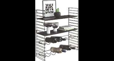 Tomado - Wandrek met Wijnrek - Zwart - Boekenrek - 70x21x68cm - Incl. 2 wijnrekken voor 12 flessen - Uitbreidbaar