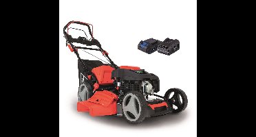 Scheppach Grasmaaier Benzine met hybride start M225-53E - Zelfrijdend - Mulchfunctie - 53cm maaibreedte - Maaihoogte in 7 stappen verstelbaar: 25-75mm - 4-takt - 224cc - 6pk - Voor tuinen tot 1800m² - met 65L opvangbak