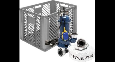 Professionele vuilwater dompelpomp 22.800 l/u met vlotter + 20 m brandslang + krat