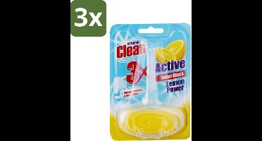 At Home - Clean - Toiletblok - 3in1 Active - Lemon Power - Neutraliseert & Reinigt - 1 Blok - Bulkverpakking - 3 stuks