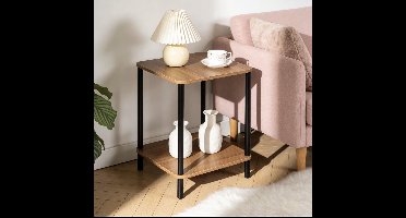 Japandi bijzettafel / nachtkastje met twee niveaus – minimalistisch design – 37 × 37 × 45 cm