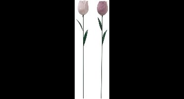 Boltze - Tuinstekers - Tulp - Set van 2 - Keramiek - Lichtroze & Lichtpaars - 66 cm - Handgemaakt - Tuindecoratie