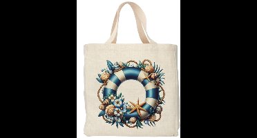 Shopper - Totebag - Boodschappentas | Beach Life -Boei met schelpen | Duurzaam - Linnenlook - 48x38cm