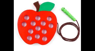 Houten veterspeelgoed appel - Vanaf 2 jaar - Educatief montessori speelgoed - Peuter speelgoed - Reisspeelgoed - Speelgoed voor onderweg