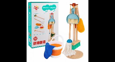 Montessori Schoonmaakset Kinderen – Houten Speelgoed Schoonmaak Set 7-delig – Met Bezem, Stoffer & Blik, Dweil & Plumeau – Educatief Rollenspel voor Peuters en Kleuters