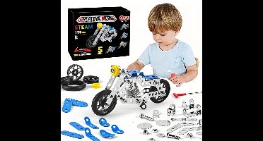 Metalen Motorfiets Bouwset - 5-in-1 educatief speelgoed voor kinderen - 139-delig