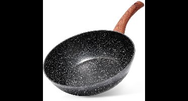 Wokpan Graniet BLACK&WOOD 28 cm - Koekenpan - Diepe Braadpan - Aziatische Kookpan