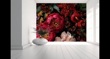 Vliesbehang Fotobehang - Opulent Floral Symphony Wall Art - 250x150 centimeter