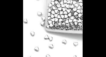 100 Stuks - Zilverkleurige hartjes 7x6mm met gat 1,7mm - DIY sieraden maken voor kettingen en armbandjes - Zilveren kralen