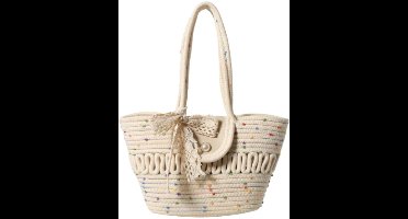S&E Lichte Stro Tote met Parelaccenten – Grote Capaciteit voor de Zomer