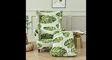 Smoakez - Rekbare hoes voor oorfauteuil met antislip, 2-delig set met T-kussensloop - Groene bladeren voor woonkamer, hotel en slaapkamer.