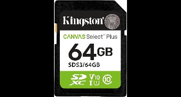 Kingston Technology 64GB SDXC Canvas Select Plus Gen3 100MB/s C10 UHS-I U1 V10