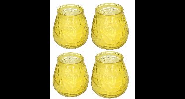 Windlicht geurkaars - 4x - geel glas - 48 branduren - citrusgeur