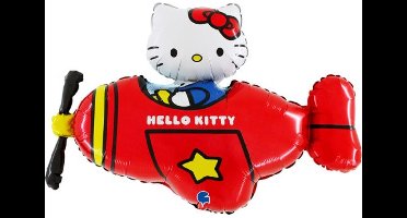 Hello Kitty Folieballon - Vliegtuig - Rood - 76 cm - Plat geleverd