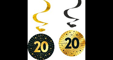 4x Swirls 20 jaar zwart / goud - Golden Celebrations - Verjaardag Feestje Hangdecoratie Versiering Feestdecoratie Decoratie