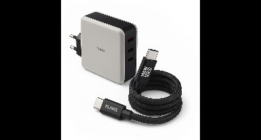 FlinQ USB C naar USB C Oplaadkabel 100W + Adapter 100W - Snellader voor Telefoon, Laptop & Tablet - Zowel Datakabel als Oplader - 2 Meter Lange Nylon Oplaadkabel