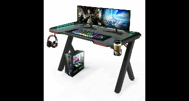Groot Laptop Computer Bureau - Groot Formaat - PC Bureau - met RGB LED-verlichting - Rechthoekig Staand Bureau - Gaming en Thuiskantoor - Zwart