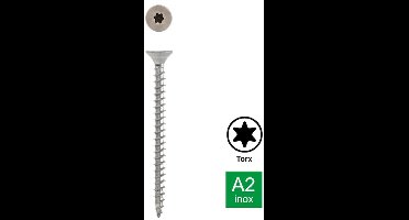 Spaanplaatschroef voldraad 5,0 x 30 VK/TX25 Art. 9047 RVS A2 (500 stuks)
