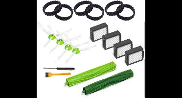 Stofzuigeraccessoires - Accessoireset - geschikt voor iRobot Roomba-stofzuigers (i7, i7+, E5, E6, 800/900-serie) - 2 hoofdborstels, 4 filters, 4 zijborstels en 6 zwarte ringen