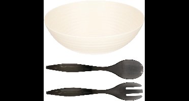 Plasticforte Salade/sla serveerschaal - wit - kunststof - D27 x H9 cm - met sla bestek - grijs - 29 cm
