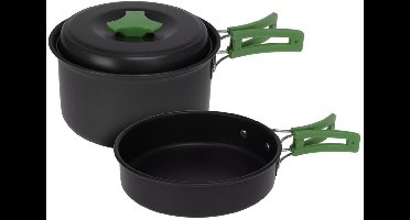 Redcliffs Outdoor Camping pannenset - 2x - aluminium/RVS - zwart/groen - kamperen