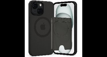 SnapSkin Hoesje & Pasjeshouder geschikt voor iPhone 14 Plus / 15 Plus - Geschikt voor MagSafe Case - Magnetische Kaarthouder - Semi-Transparant Zwart