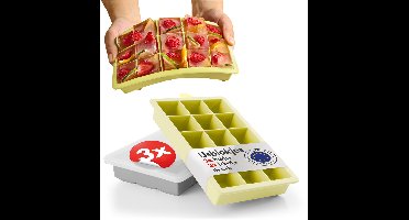 Blumtal IJsblokjesvorm Set van 3 - 15 ijsblokjes - Siliconen ijsblokjesvorm met deksel - IJsblokjesvorm Kubusvorm - BPA-vrij - Grijs + Geel