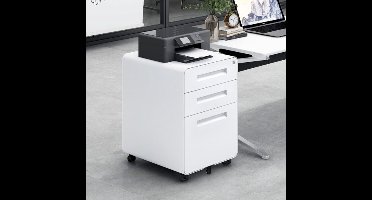 Learnlogic. 3 Laadjes Mobiele Archiefkast Onder Bureau, Eenvoudige Stijl, Veelzijdige Opslagkast voor Legal/Letter/A4 Dossiers, 5-Wiel Ontwerp, Anti-Kantelen, Koud Gewalst Staal, Waterdicht, Vochtbestendig, Wit