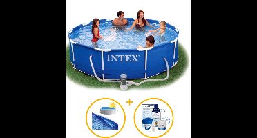 Intex zwembad rond 305 x 76 | Metal Frame met filterpomp | Zwembadpakket | Solar afdekzeil | Chloorpakket