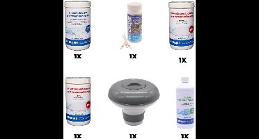 Zwembad Onderhoudsset - Startersset bevat Chloor - Chloordrijver - PH-min en PH-plus - Testrips - Algen - Zwembad Onderhoud Starterspakket - Chloortabletten - Voor zwembaden