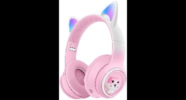 KINSI koptelefoon kinderen Met Kattenoren - koptelefoon draadloos - LED-Licht, FM-Radio, Microfoon​