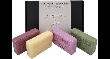 Savon de Marseille cadeau zeep set Magnolia, Tendre baiser, Muskaatdruif, Vijgen - cadeau voor vrouw