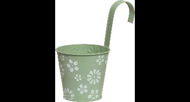Decoris Bloempot ophangbaar met haak - zink - 32 x 16 cm - lichtgroen