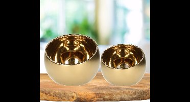 Theelichthouder/kaarsenhouder - set van 2x - goud - keramiek - luxe lifestyle