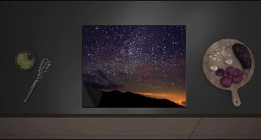 Inductieplaat Beschermer - Sterrenhemel boven Bergen - 60x52 cm - 2 mm Dik - Inductie Beschermer met zwarte kern