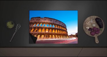 Inductieplaat Beschermer - Weg langs Colosseum in de Avond - 70x52 cm - 2 mm Dik - Inductie Beschermer met zwarte kern